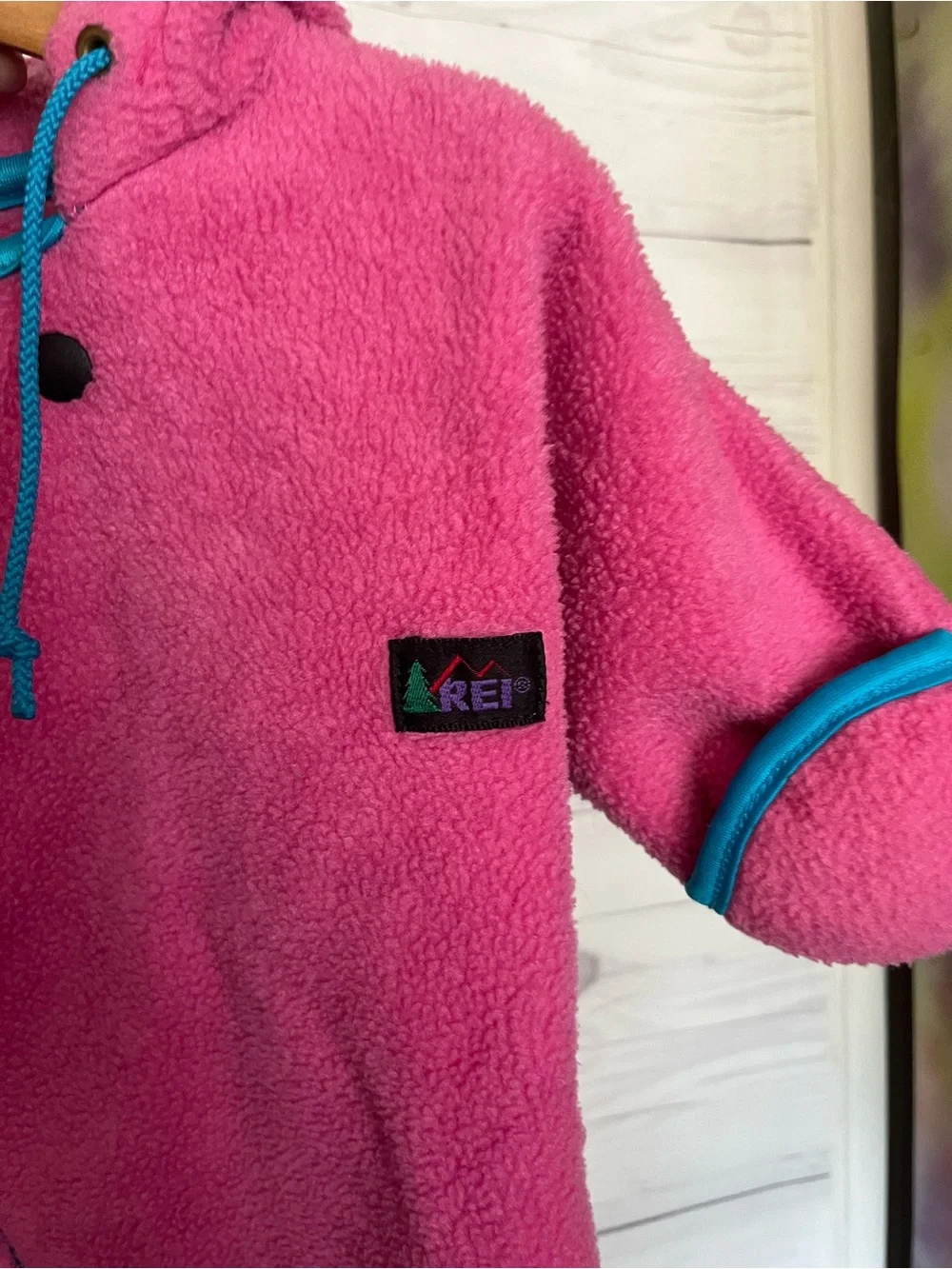 Vtg REI Snow Suit Bunting Fleece Hooded Winter Pink Baby Infant